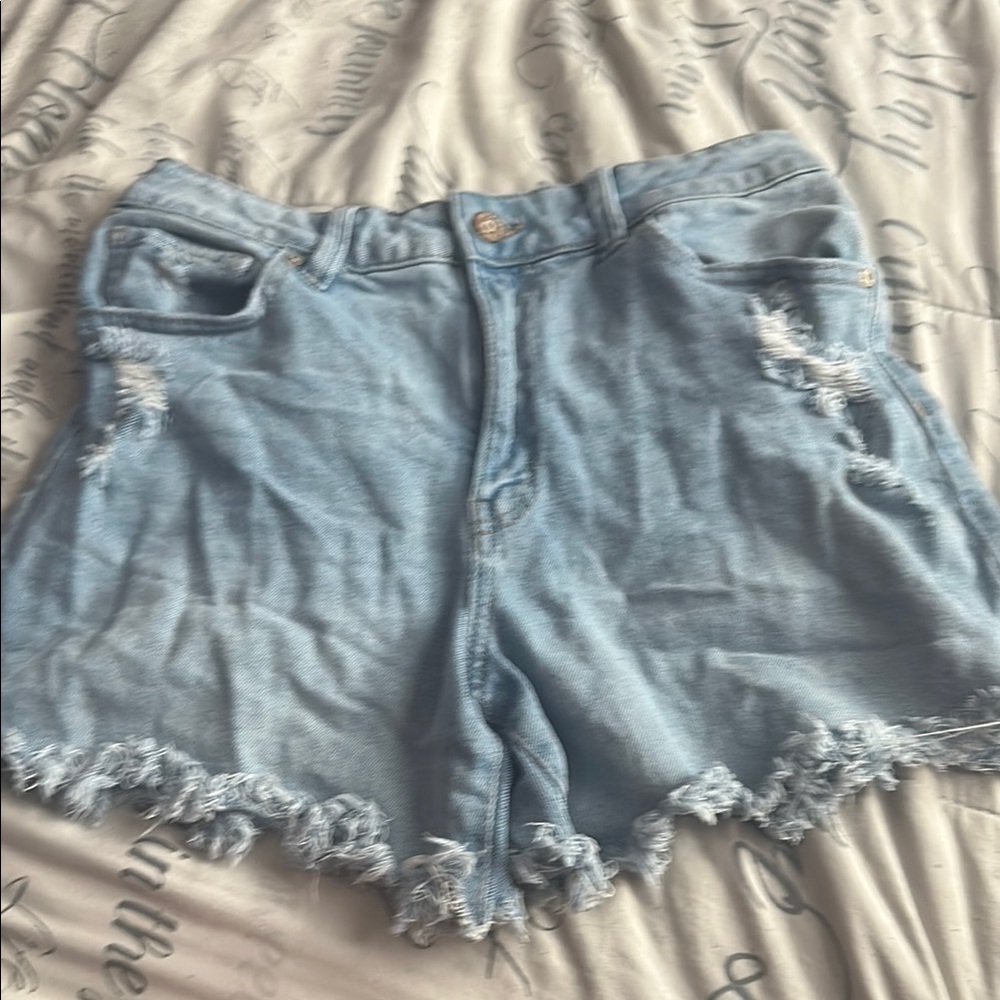 Sincerely Jules Blue Jean Shorts Distressed Frayed Hem